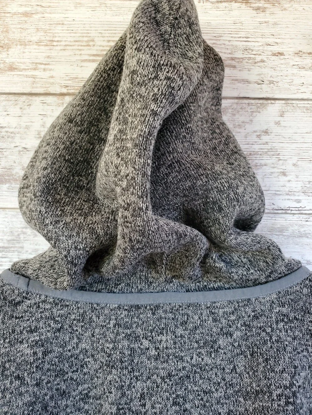 Eddie Bauer Grey Knit Fleece Pullover Hooded Poncho Cape L XL